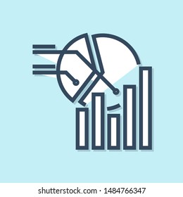 Blue line Pie chart infographic icon isolated on blue background. Diagram chart sign.   Vector Illustration