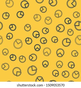 Blue line Pie chart infographic icon isolated seamless pattern on yellow background. Diagram chart sign.  Vector Illustration