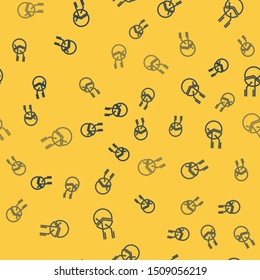 Blue line Pie chart infographic icon isolated seamless pattern on yellow background. Diagram chart sign.   Vector Illustration