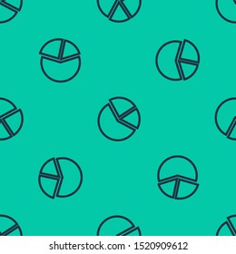 Blue line Pie chart infographic icon isolated seamless pattern on green background. Diagram chart sign.  Vector Illustration