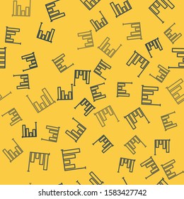Blue line Pie chart infographic icon isolated seamless pattern on yellow background. Diagram chart sign.  Vector Illustration