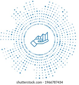 Icono de infografía de gráfico circular de línea azul aislado en fondo blanco. Signo de diagrama de diagrama. Resumen de puntos aleatorios de círculo. Vector