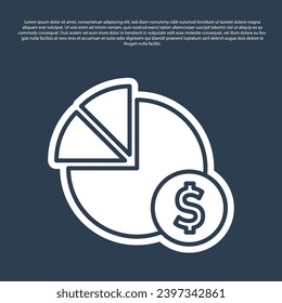 Blue line Pie chart infographic and dollar symbol icon isolated on blue background. Diagram chart sign.  Vector