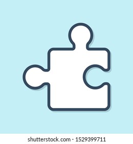 Blue line Piece of puzzle icon isolated on blue background. Modern flat, business, marketing, finance, internet concept.  Vector Illustration