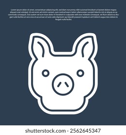 Blue line Pig icon isolated on blue background. Animal symbol.  Vector