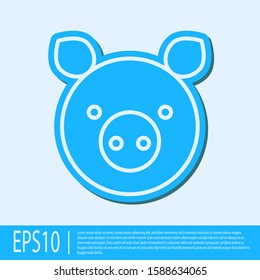 Blue line Pig zodiac sign icon isolated on grey background. Astrological horoscope collection.  Vector Illustration