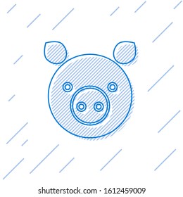 Blue line Pig zodiac sign icon isolated on white background. Astrological horoscope collection.  Vector Illustration