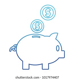 blue line piggy to save money and coins with peso symbol