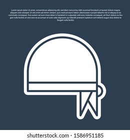 Blue line Pirate bandana for head icon isolated on blue background.  Vector Illustration