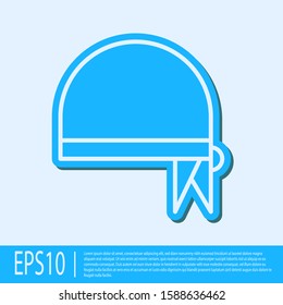 Blue line Pirate bandana for head icon isolated on grey background.  Vector Illustration