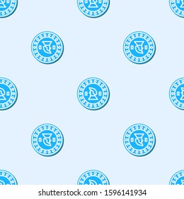 Blue line Pirate coin icon isolated seamless pattern on grey background.  Vector Illustration
