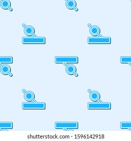 Blue line Pirate eye patch icon isolated seamless pattern on grey background. Pirate accessory.  Vector Illustration