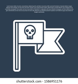 Blue line Pirate flag with skull icon isolated on blue background.  Vector Illustration