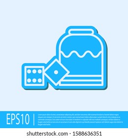 Blue line Pirate game dice icon isolated on grey background. Casino gambling.  Vector Illustration