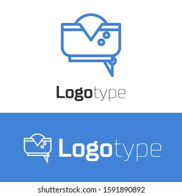 Blue line Pirate hat icon isolated on white background. Logo design template element. Vector Illustration