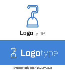 Blue line Pirate hook icon isolated on white background. Logo design template element. Vector Illustration
