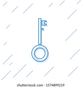 Blue line Pirate key icon isolated on white background.  Vector Illustration