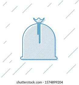 Blue line Pirate sack icon isolated on white background.  Vector Illustration