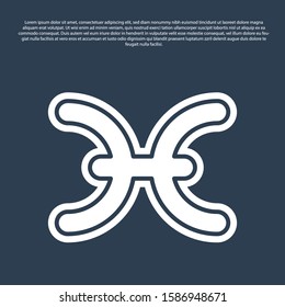 Blue line Pisces zodiac sign icon isolated on blue background. Astrological horoscope collection.  Vector Illustration