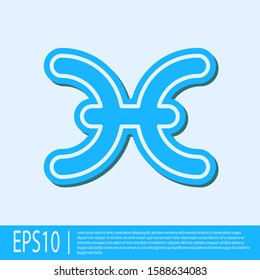 Blue line Pisces zodiac sign icon isolated on grey background. Astrological horoscope collection.  Vector Illustration