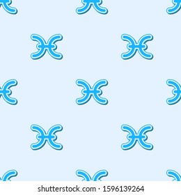 Blue line Pisces zodiac sign icon isolated seamless pattern on grey background. Astrological horoscope collection.  Vector Illustration