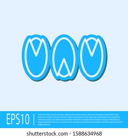 Blue line Pistachio nuts icon isolated on grey background.  Vector Illustration