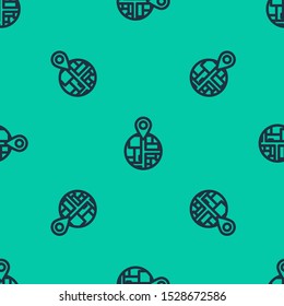 Blue line Placeholder on map paper in perspective icon isolated seamless pattern on green background.  Vector Illustration