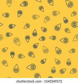 Blue line Placeholder on map paper in perspective icon isolated seamless pattern on yellow background.  Vector Illustration