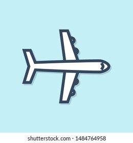 Blue line Plane icon isolated on blue background. Flying airplane icon. Airliner sign.  Vector Illustration