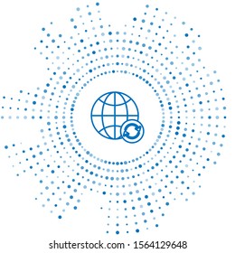 Blue line Planet earth and a recycling icon isolated on white background. Environmental concept. Abstract circle random dots. Vector Illustration