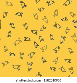 Blue line Planet with flag icon isolated seamless pattern on yellow background.  Vector Illustration