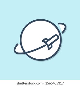 Blue line Planet icon isolated on blue background.  Vector Illustration