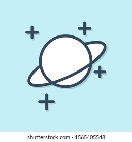 Blue line Planet icon isolated on blue background.  Vector Illustration