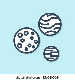Blue line Planet icon isolated on blue background.  Vector Illustration