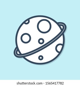 Blue line Planet icon isolated on blue background.  Vector Illustration