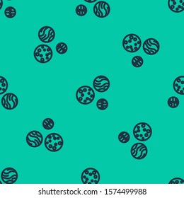 Blue line Planet icon isolated seamless pattern on green background.  Vector Illustration