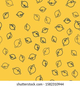 Blue line Planet icon isolated seamless pattern on yellow background.  Vector Illustration