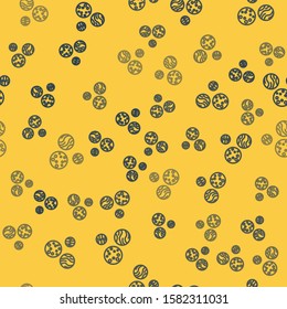 Blue line Planet icon isolated seamless pattern on yellow background.  Vector Illustration