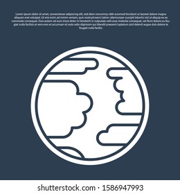 Blue line Planet Mercury icon isolated on blue background.  Vector Illustration