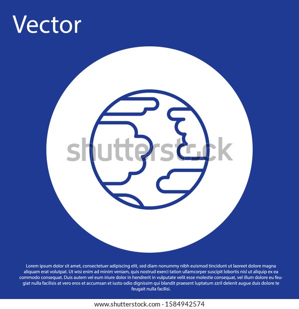 Blue line Planet Mercury icon\
isolated on blue background. White circle button. Vector\
Illustration