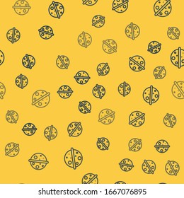 Blue line Planet Venus icon isolated seamless pattern on yellow background.  Vector Illustration
