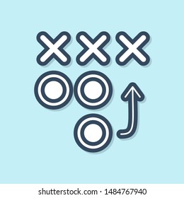 Blue line Planning strategy concept icon isolated on blue background. Soccer or american football cup formation and tactic.  Vector Illustration