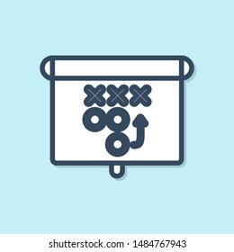 Blue line Planning strategy concept icon isolated on blue background. Soccer or american football cup formation and tactic.  Vector Illustration