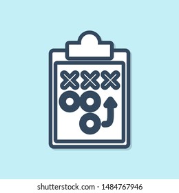 Blue line Planning strategy concept icon isolated on blue background. Soccer or american football cup formation and tactic.  Vector Illustration