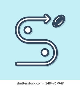 Blue line Planning strategy concept icon isolated on blue background. Soccer or american football cup formation and tactic.  Vector Illustration