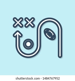 Blue line Planning strategy concept icon isolated on blue background. Soccer or american football cup formation and tactic.  Vector Illustration