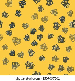 Blue line Planning strategy concept icon isolated seamless pattern on yellow background. Soccer or american football cup formation and tactic.  Vector Illustration