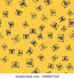Blue line Planning strategy concept icon isolated seamless pattern on yellow background. Soccer or american football cup formation and tactic.  Vector Illustration