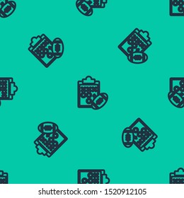 Blue line Planning strategy concept icon isolated seamless pattern on green background. Soccer or american football cup formation and tactic.  Vector Illustration