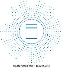 Línea azul Bolsa de plástico con icono de ziplock aislado sobre fondo blanco. Puntos aleatorios del círculo abstracto. Ilustración vectorial